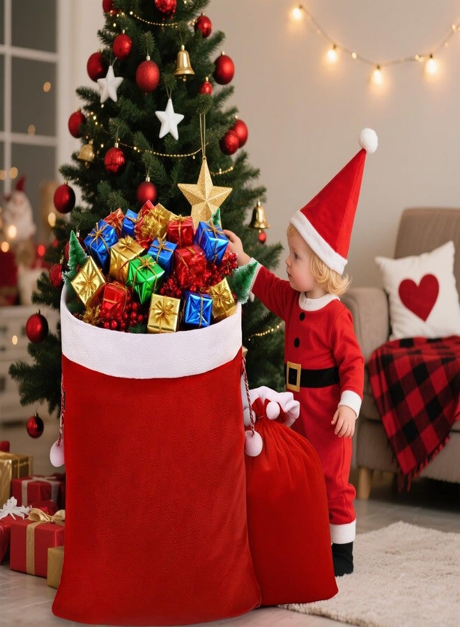 GlyinnHe 2pcs Christmas Velvet Santa Bags with Drawstring, Red Santa Gift Bags Large Christmas Gift Sack for Xmas Present Party Supply Costume Holiday Wrapping，2 Sizes - Image 5